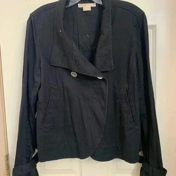 Michael Kors Women's Utility Jacket 6 Button Black Pockets Sleeve Buckle Size L - Picture 2 of 14